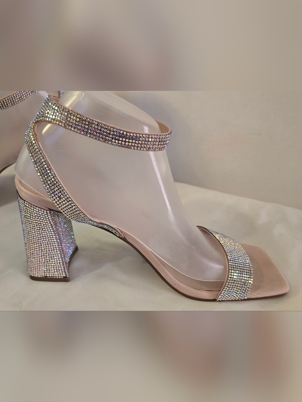 *NEW Madden Girl Pink Rhinestone Block Heel Sandals 10 - Picture 2 of 9